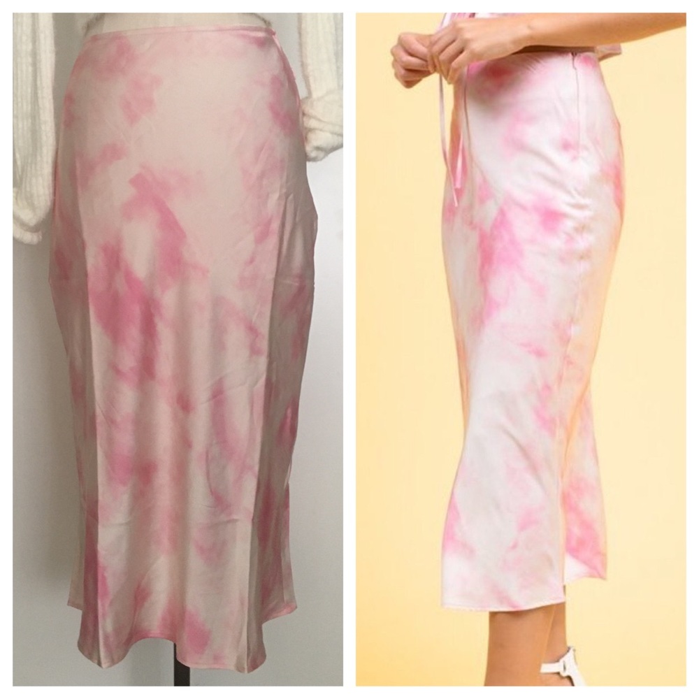 Tie Dye Midi Satin Smooth Skirt - Picture 2 of 8
